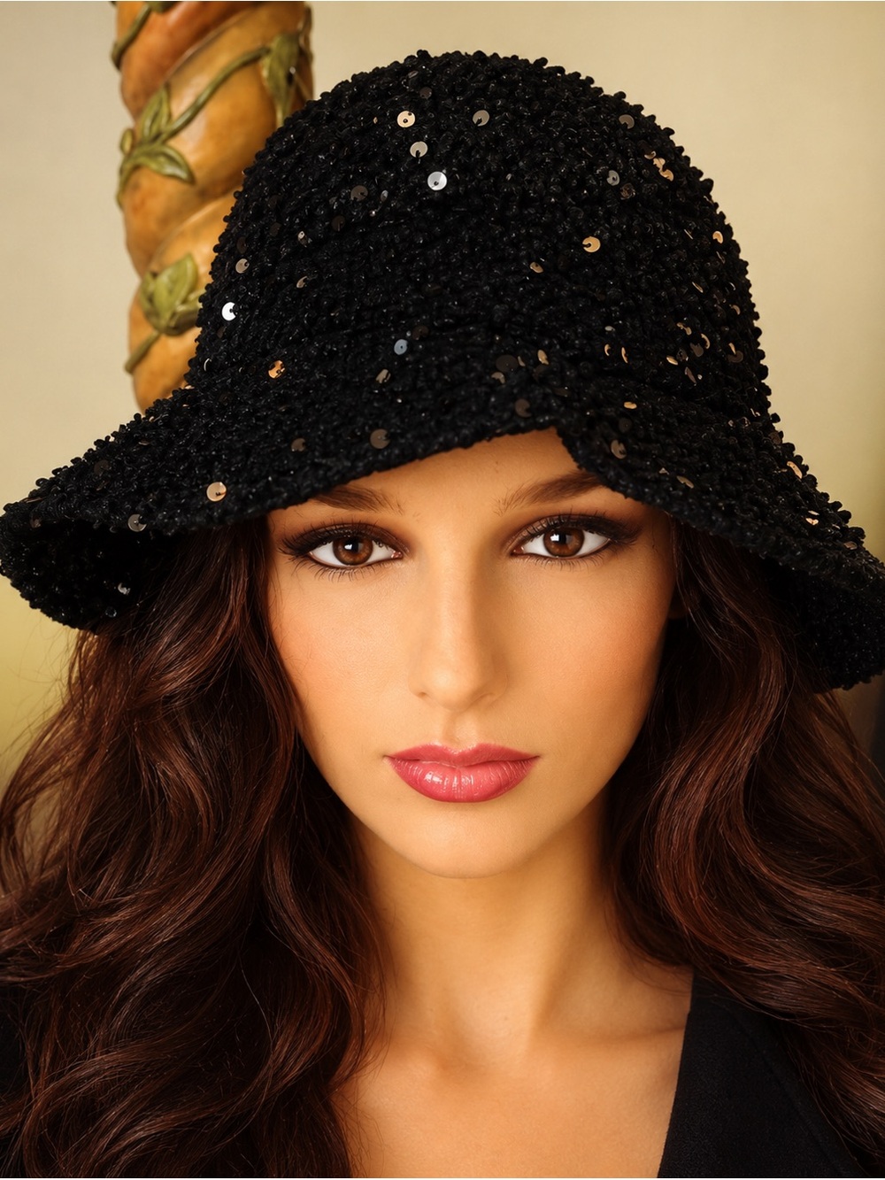 Gemma Sequined Bucket Hat in Black